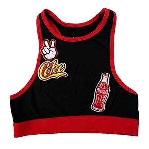 Coca Cola Embroidered Patches 80s Tank Top Small Cropped Racerback Peace Sign
